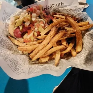 a hot dog and fries