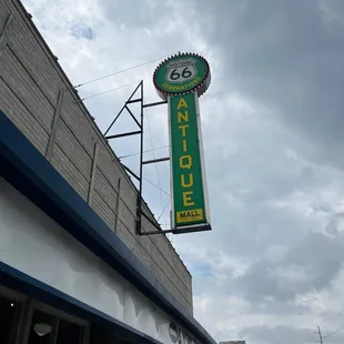 This is the sign that is above the antique store's building. Legendary Route 66!