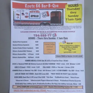 Menu as of April 2016