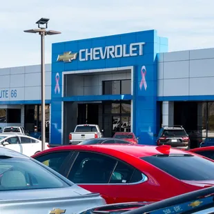 Route 66 Chevrolet supports breast cancer research and wears pink ribbons to show support for all those who have been touched by cancer.