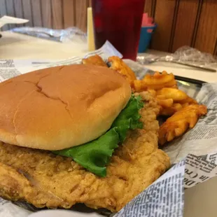Pork tenderloin with seasoned waffle fries