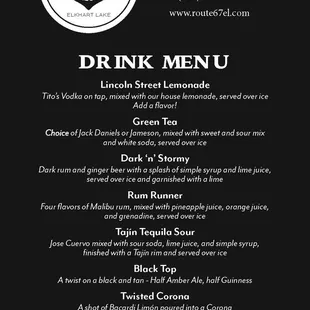 CURRENT DRINK MENU as of JULY 2023