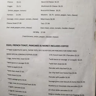 menu for breakfast and lunch