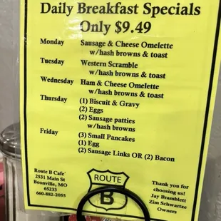 Breakfast specials