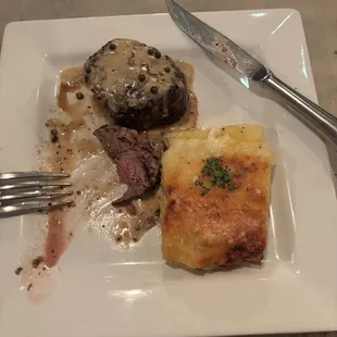 Filet mignon with amazing dauphinoise potatoes.