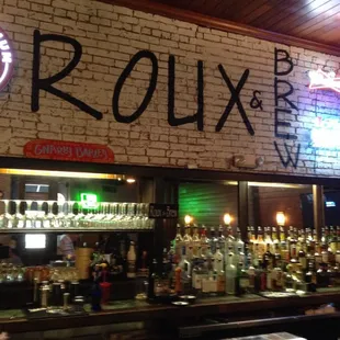 Bar area of Roux and Brew