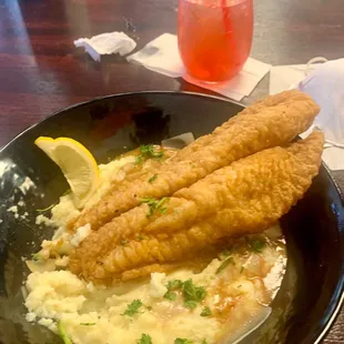 Fried Catfish &amp; Grits, Strawberry Lemonade Vodka