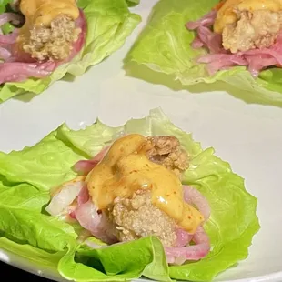 Fried oyster lettuce cups