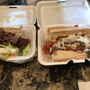 Brisket sandwich and deluxe cheesesteak