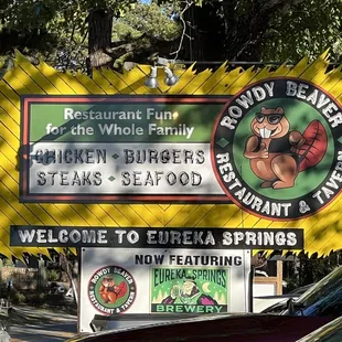 The sign in the front