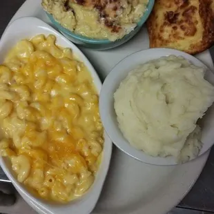 Homemade Chicken Pie w/ Macaroni &amp; Cheese, Mashed Potatoes &amp; cornbread