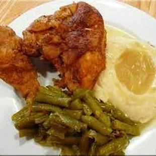 Fried Chicken w/green beans &amp; potatoes