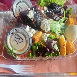 My black and blue brisket salad, dark parts were burnt brisket