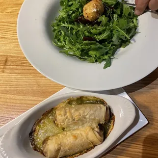 pork carnitas spring roll and salad