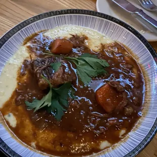 Beef bourgonion with polenta - the only protein was two small square of beef - flavor was nice but not filling at all.