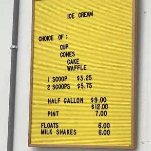 the price of ice cream