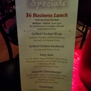 Lunch specials with LTPC and fries. Rings for $1 or sweet potato fries 1.75 more.