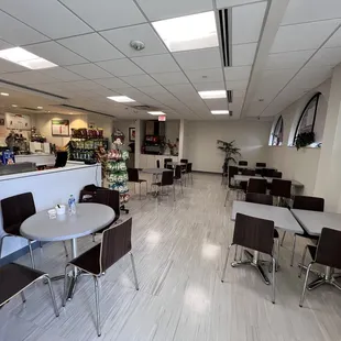 Seating inside the cafe.