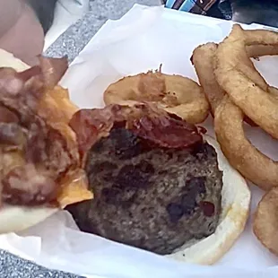 Olde Durham Burger and Onion Rings