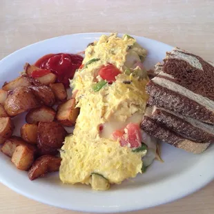 Farmer&apos;s Market Omelette with marble rye toast