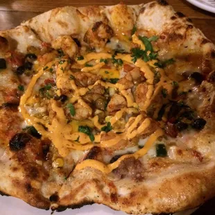 Spicy southwest black bean and corn pizza with shrimp
