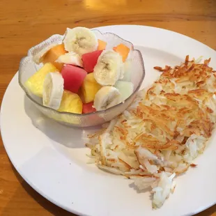 Hash browns and fruit!