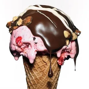 a chocolate covered ice cream cone