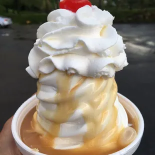 Apple dumpling sundae. With a homemade warm apple dumpling at bottom!!!!  God it&apos;s good!!!!!