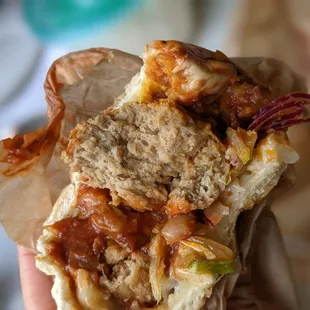 Meatball on dutch crunch - 4.5 stars. Super soft meatballs. Tasty sauce. Sat lunch 2021-08-21