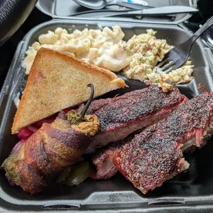 Ribs were excellent! Got a Bacon wrapped jalapeno stuffed with brisket as well!