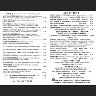 Sub &amp; salad menu - updated September 2021