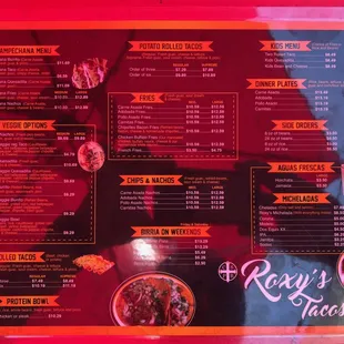 Roxy&apos;s menu - the sunlight and the red table caused this tinting