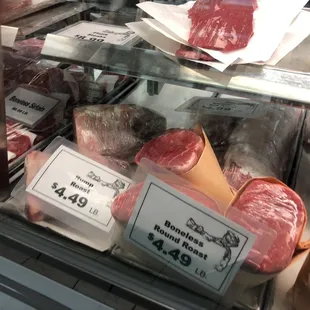 a display of raw meat