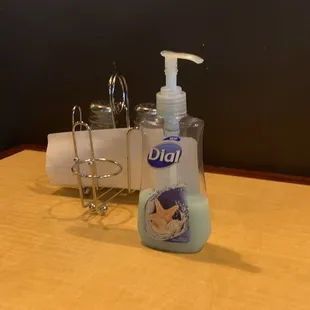 Decor is very poor. Bottle of hand soap for the table?