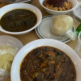 Bitter Leaf Soup, Okra Soup, Egusi Soup, Fufu