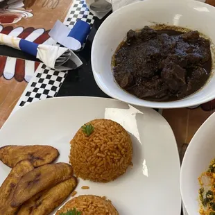 Jerk oxtails and jollof rice  Egusi soup and fufu pounded yam