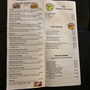 the menu for the restaurant