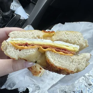Bacon, Egg &amp; Cheese on a Herb and Cheese Bagel