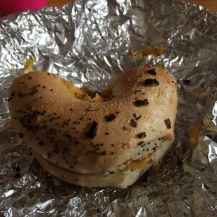 &quot;Everything&quot; bagel sandwich.  Note how it&apos;s missing pretty much everything.