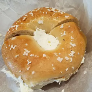 Salt bagel with cream cheese