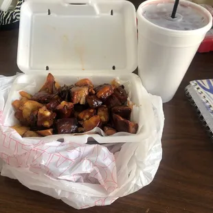 a takeout box of food