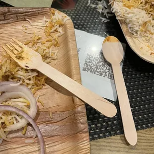 Wooden or bamboo cutlery.