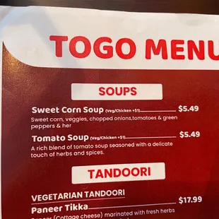 Soup menu