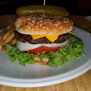 a hamburger and french fries