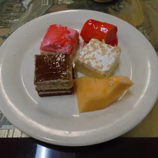 Dessert - cake and fruit.