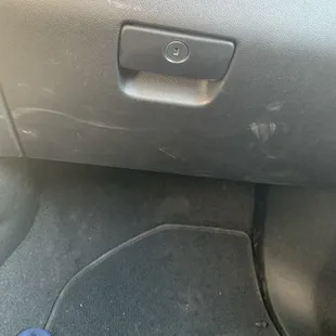 Dirtiness left over from whoever working in the vehicle could wipe it off! I detailed the vehicle before I turned it in for repairs!