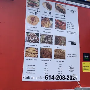 a menu on the side of a truck