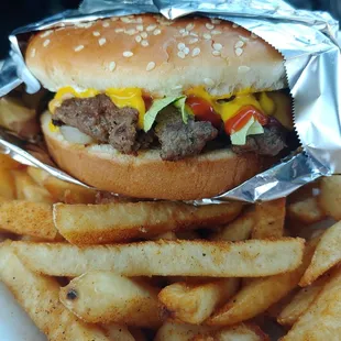 Cheeseburger and fries.