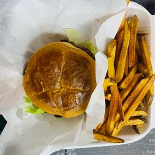 The Royal Burger with cut fries
