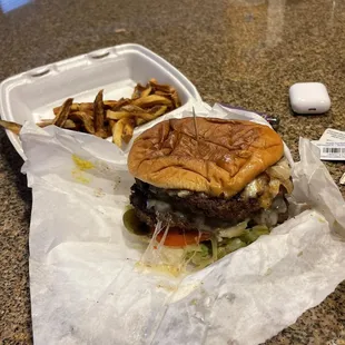 Double royal burger with pepper Jack and jalapeño combo fries